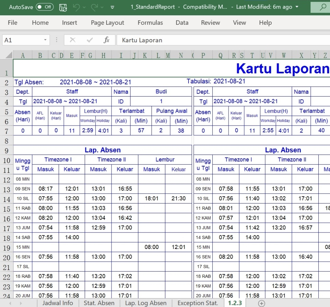 kartu laporan excel